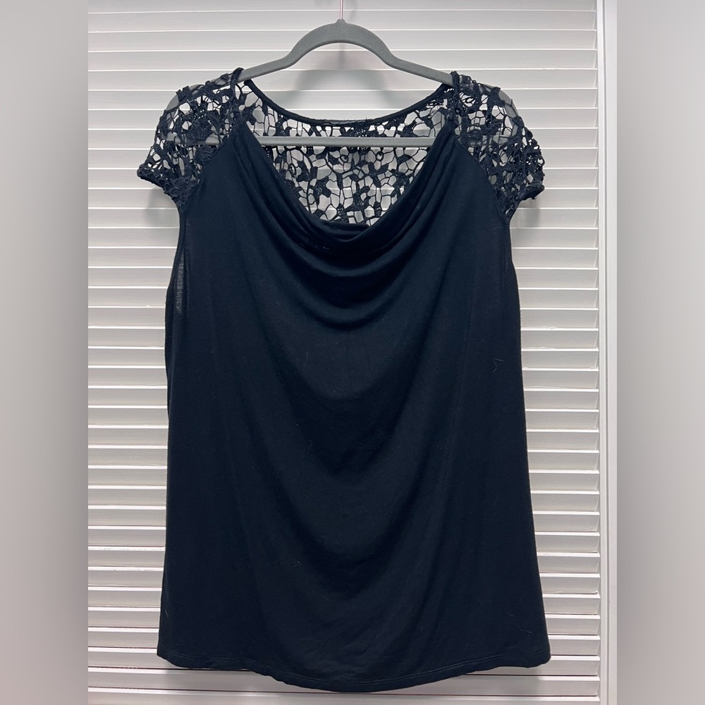 Black Lace Cowl Neck knit top
